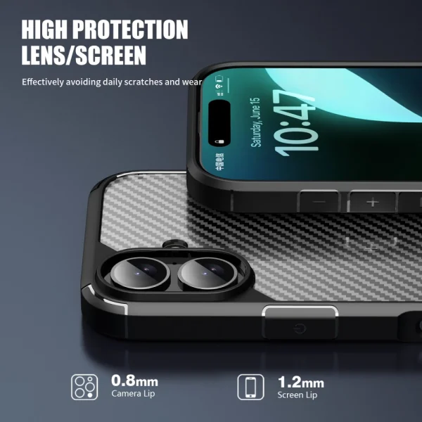 Удароустойчив калъф Shockproof Carbon заiPhone 16 Plus, Черен 4