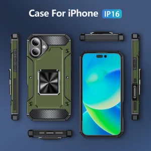 Удароустойчив калъф Military Grade Anti-Drop за iPhone 16, Зелен 6