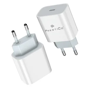 Мрежово Зарядно 220V Prestico F8A, USB-C, 20W, PD, Бял