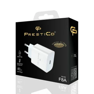 Wall Charger 220V Prestico F8A, USB-C, 20W, PD, White 4