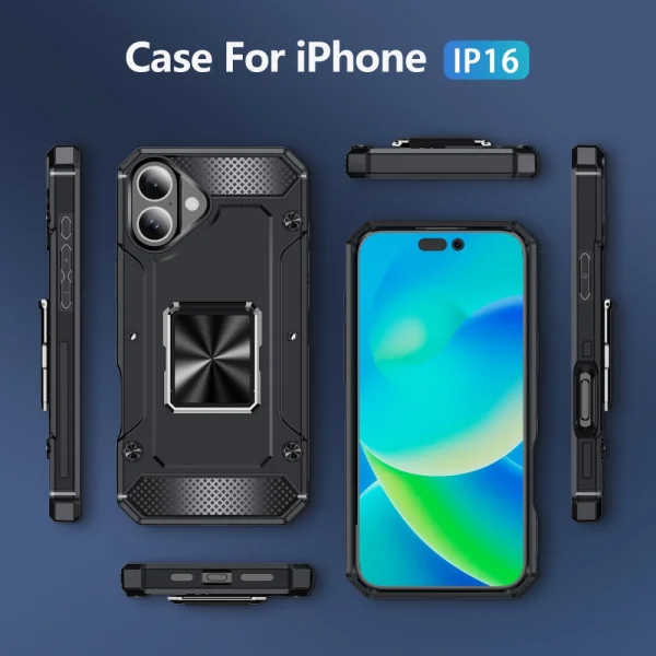 Shockproof case Military Grade Anti-Drop for iPhone 16, Black 6