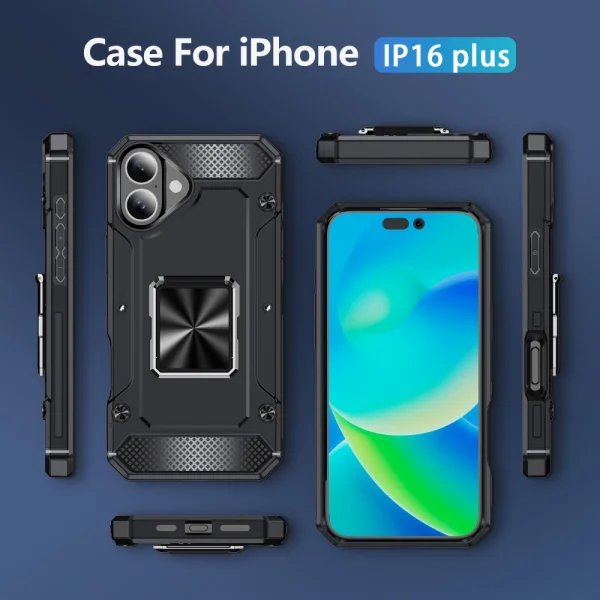 Удароустойчив калъф Military Grade Anti-Drop за iPhone 16 Plus, Черен 6
