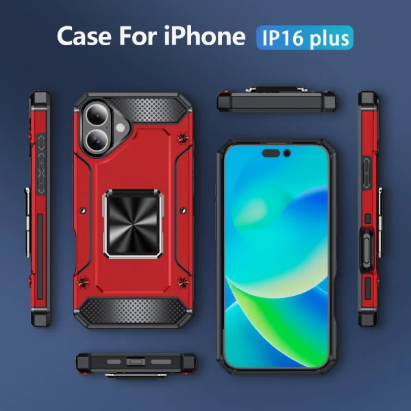 Military Grade Anti-Drop Impact Resistant Case for iPhone 16 Plus, Red 6