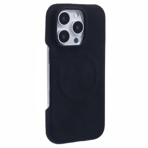 Удароустойчив калъф Leather Touch MagSF за iPhone 16 Pro, Черен