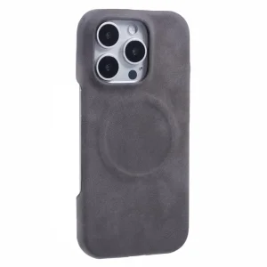 Удароустойчив калъф Leather Touch MagSF за iPhone 16 Pro Max, Сив