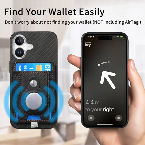Shockproof case Leather Card Holder for iPhone 16, Black 4