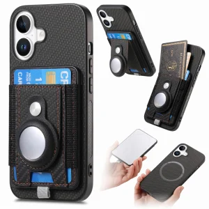 Удароустойчив калъф Leather Card Holder за iPhone 16, Черен