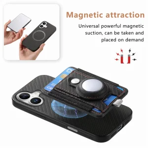 Shockproof case Leather Card Holder for iPhone 16, Black 3