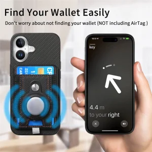 Shockproof case Leather Card Holder for iPhone 16, Black 4