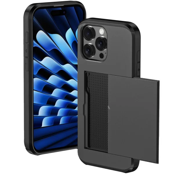 Shockproof case Sliding Card for iPhone 16 Pro Max, Black 2