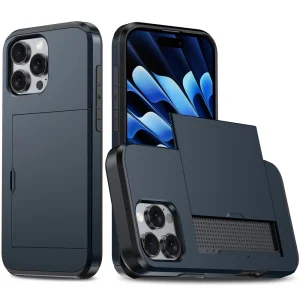 Удароустойчив калъф Sliding Card за iPhone 16 Pro Max, Черен