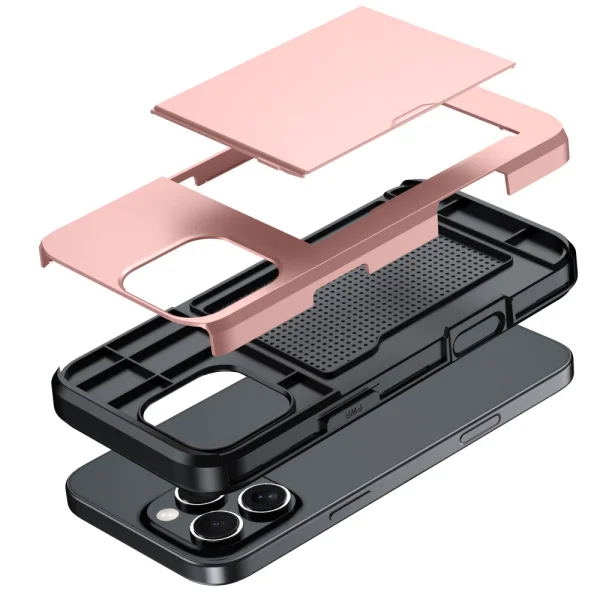 Sliding Card Shockproof Case for iPhone 16 Pro Max, Rose Gold 4