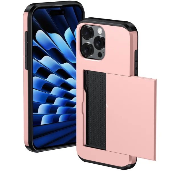 Shockproof case Sliding Card for iPhone 16 Pro, Rose Gold 2
