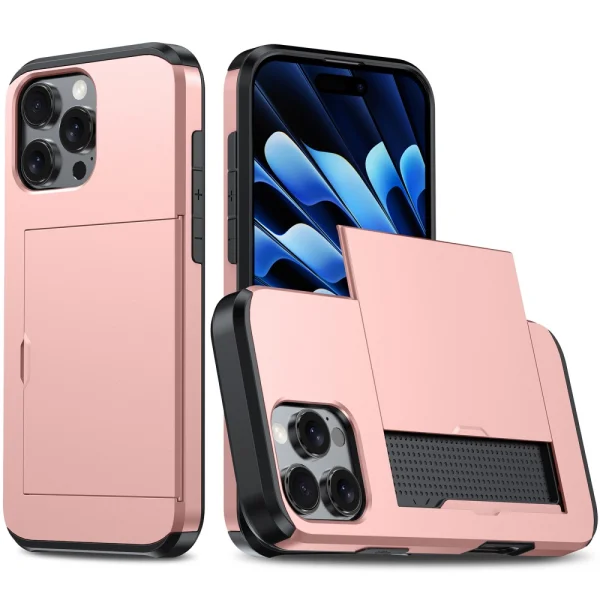 Shockproof case Sliding Card for iPhone 16 Pro, Rose Gold 1