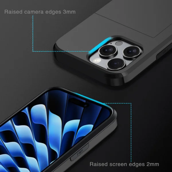 Shockproof Sliding Card Case for iPhone 16 Pro, Black 4