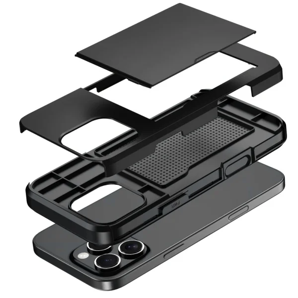 Shockproof Sliding Card Case for iPhone 16 Pro, Black 5