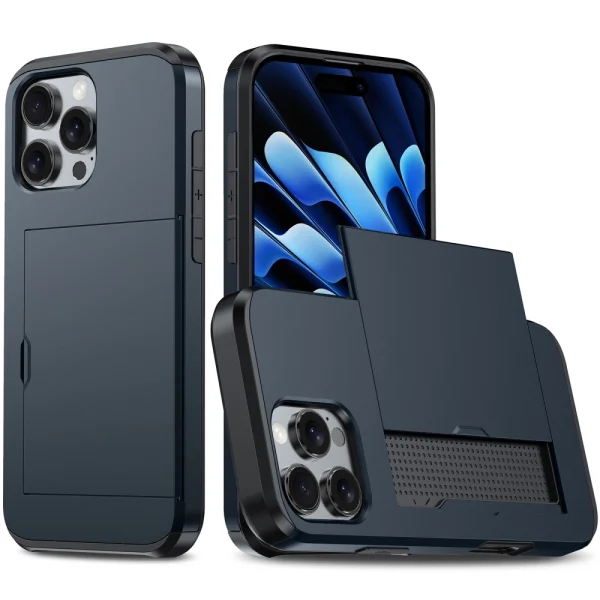 Shockproof Sliding Card Case for iPhone 16 Pro, Black 1