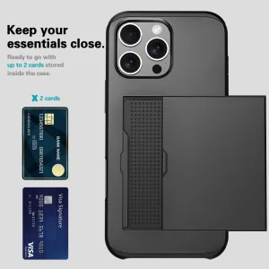 Shockproof Sliding Card Case for iPhone 16 Pro, Black 3