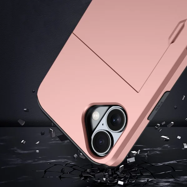 Shockproof Sliding Card Case for iPhone 16, Pink-Gold 5