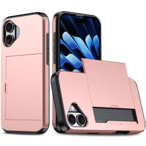 Удароустойчив калъф Sliding Card за iPhone 16, Розово-Златист