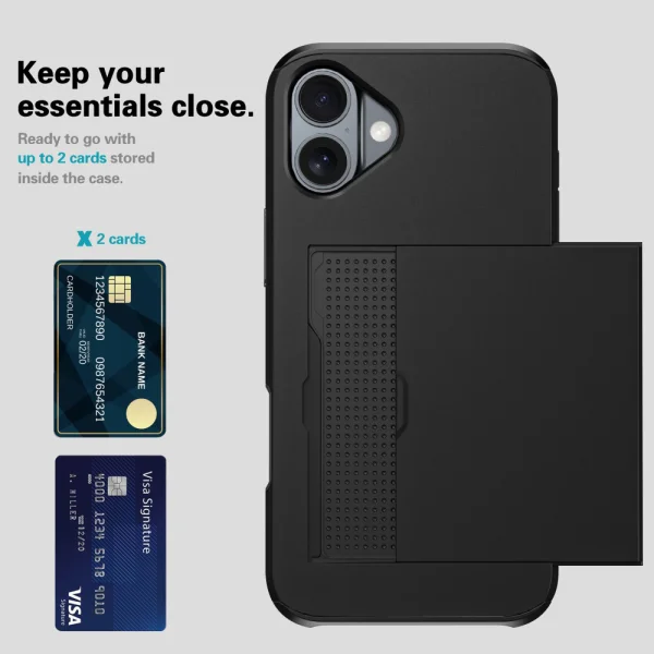 Shockproof Case Sliding Card for iPhone 16, Black 3