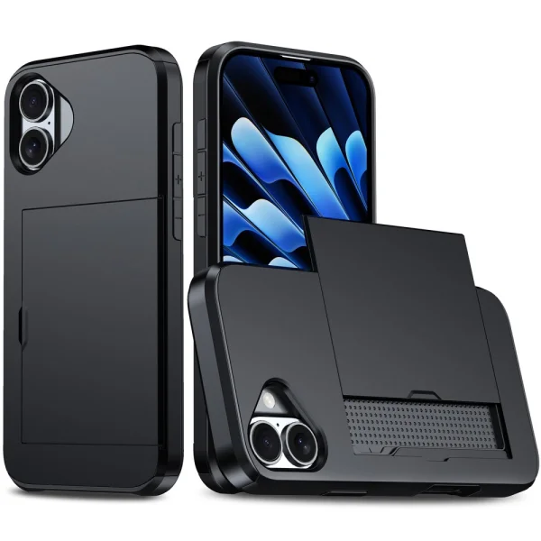 Shockproof Case Sliding Card for iPhone 16, Black 1