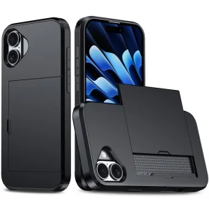 Удароустойчив калъф Sliding Card за iPhone 16, Черен