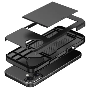 Shockproof Case Sliding Card for iPhone 16, Black 5