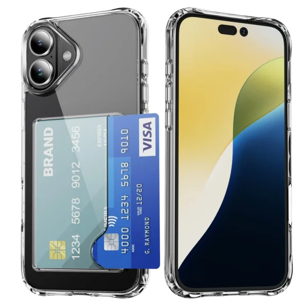 Shockproof Card Holder Case for iPhone 16, Transparent 1