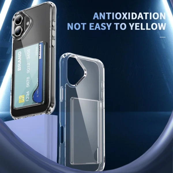 Shockproof Card Holder Case for iPhone 16, Transparent 2