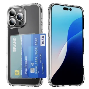 Удароустойчив калъф Card Holder за iPhone 16 Pro Max, Прозрачен