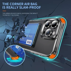 Shockproof Card Holder case for iPhone 16 Pro Max, Transparent 3