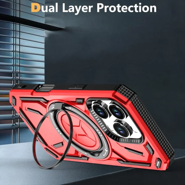 Удароустойчив калъф Big Ring Holder за iPhone 16 Pro, Червен 2