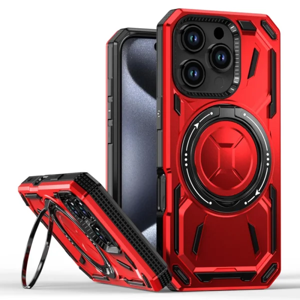 Удароустойчив калъф Big Ring Holder за iPhone 16 Pro, Червен 1