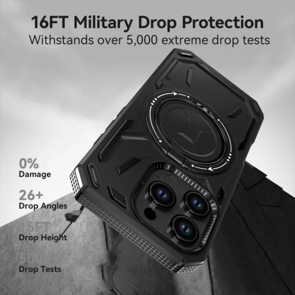 Удароустойчив калъф Big Ring Holder за iPhone 16 Pro Max, Черен 3