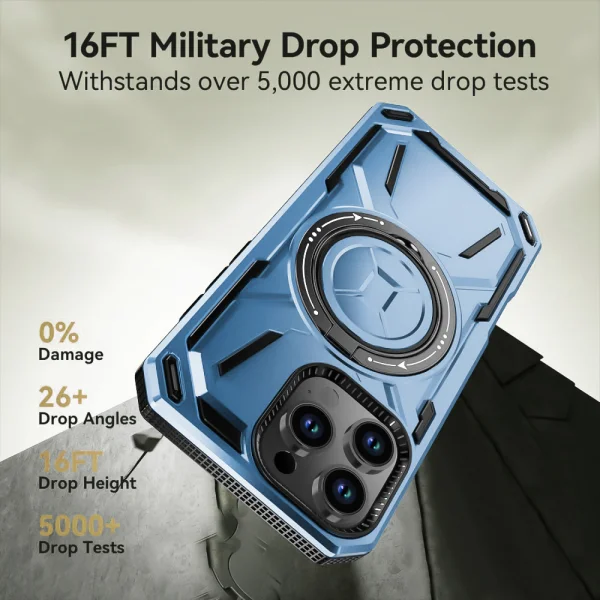 Shockproof case Big Ring Holder for iPhone 16 Pro Max, Light blue 5