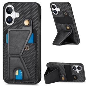 Удароустойчив калъф K-Shaped Kickstand за iPhone 16, Черен