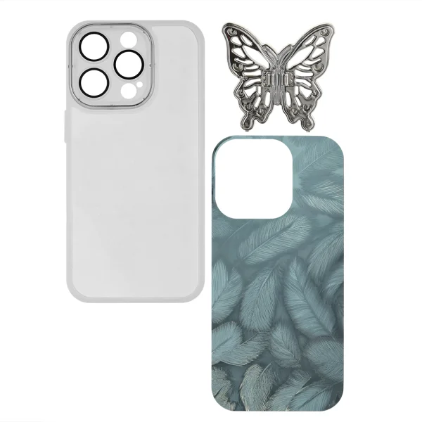 Silicone case Butterfly Kickstand for iPhone 16 Pro, Feathers 2