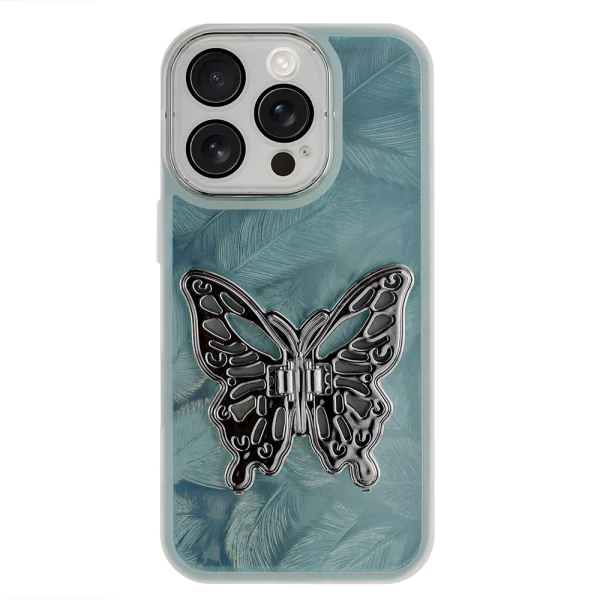Силиконов калъф Butterfly Kickstand за iPhone 16 Pro Max, Пера 1