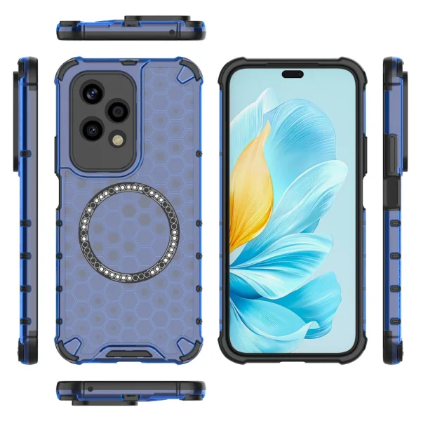 Удароустойчив калъф Metal Ring Honeycomb за Honor 200 Lite, Син 4