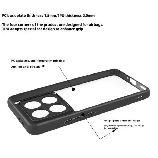 Удароустойчив калъф Acrylic за Xiaomi 14T Pro, Черен 4