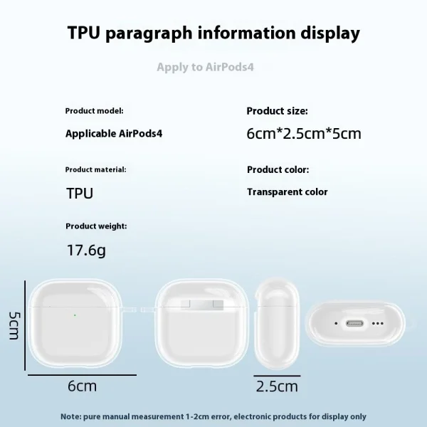 Силиконов калъф Shock за слушалки AirPods 4, Прозрачен 4