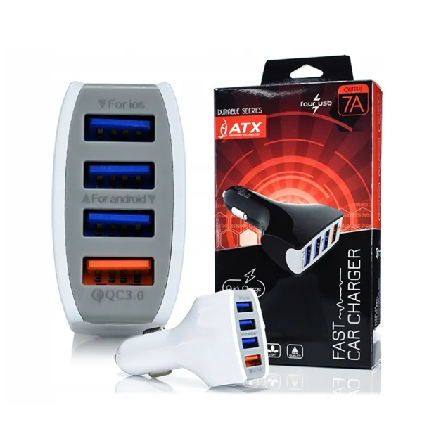 Зарядно за кола ATX, 4xUSB, QC3.0, 7A, Бял 2
