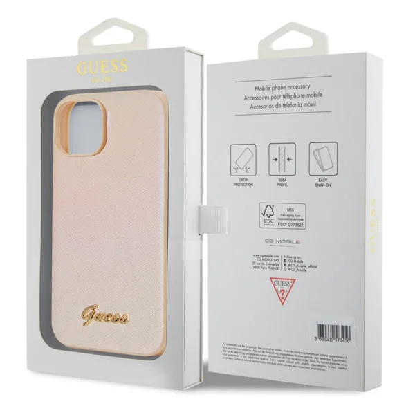 Калъф GUESS, PU Leather Iridescent Metal Script за iPhone 15, GUHCP15SPSAIRSD, Златист 3