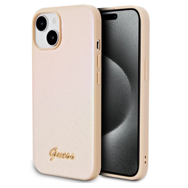 Калъф GUESS, PU Leather Iridescent Metal Script за iPhone 15, GUHCP15SPSAIRSD, Златист 1