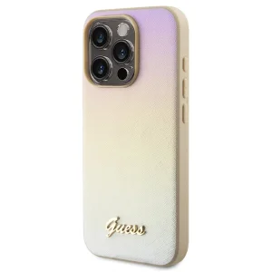 GUESS Case, PU Leather Iridescent Metal Script for iPhone 15 Pro, GUHCP15LPSAIRSD, Gold 4