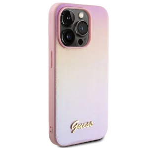 GUESS Case, PU Leather Iridescent Metal Script for iPhone 15 Pro, GUHCP15LPSAIRSP, Pink 3
