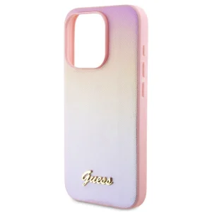 GUESS Case, PU Leather Iridescent Metal Script for iPhone 15 Pro, GUHCP15LPSAIRSP, Pink 4