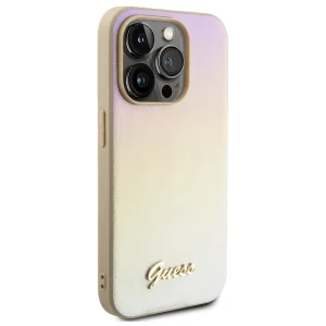GUESS Case, PU Leather Iridescent Metal Script for iPhone 15 Pro Max, GUHCP15XPSAIRSD, Gold 5
