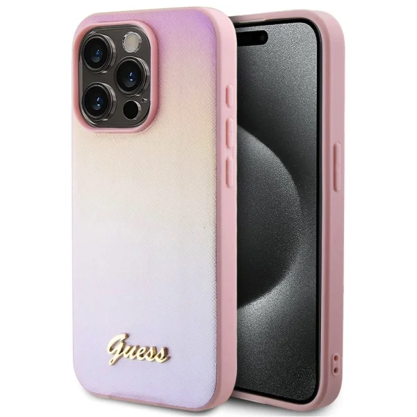 Case GUESS, PU Leather Iridescent Metal Script for iPhone 15 Pro Max, GUHCP15XPSAIRSP, Pink 1
